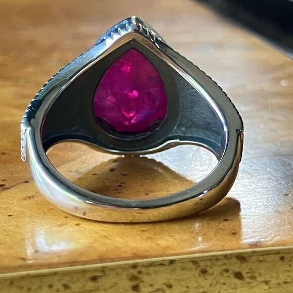Natural African Ruby Sterling Silver Ring Size 8 - Picture 4 of 8